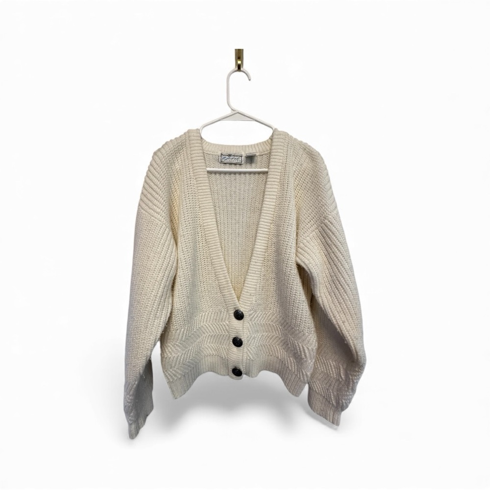 Vintage 90’s Maggie Lawrence Sport Cream Knit Button Up Slouchy Cardigan Medium